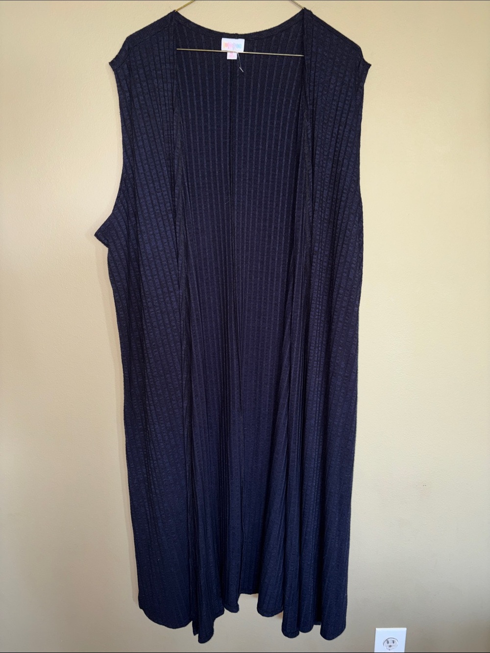 🌟LuLaRoe: NWOT Sleeveless Navy Blue Duster - Elegant Ribbed Knit Size XL